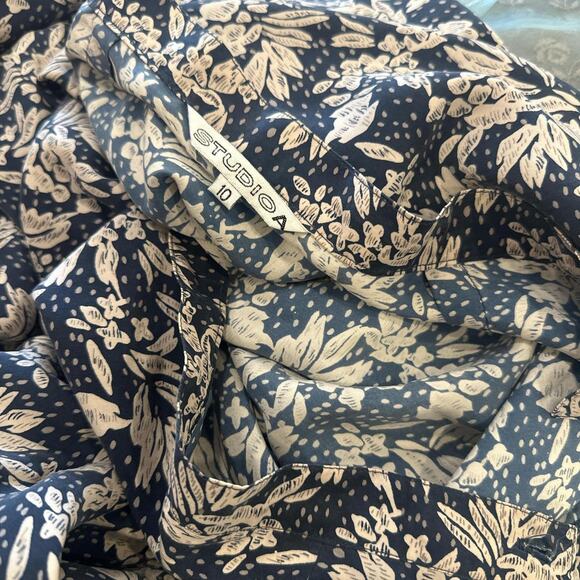Studio A Women's 10 Skirt Navy Blue Floral Silk Vintage Summer Maxi - Picture 2 of 2